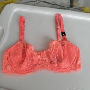Victoria’s Secret 34D Polka Dots Push-up w/o Padding Bra Neon Coral Orange NWT